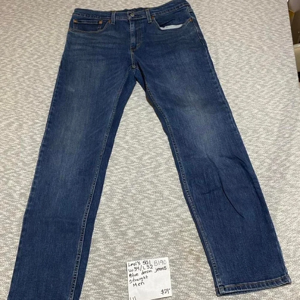 Levi's 501 blue denim straight jeans Size: W34xL32. SKU-B190#denim